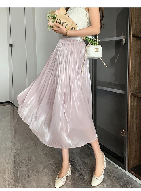 HELLO FASHION Mid Length Tulle Satin Skirts